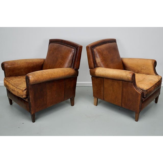 Vintage Dutch Cognac Leather Club Chairs, Set of 2 For Sale - Image 17 of 18