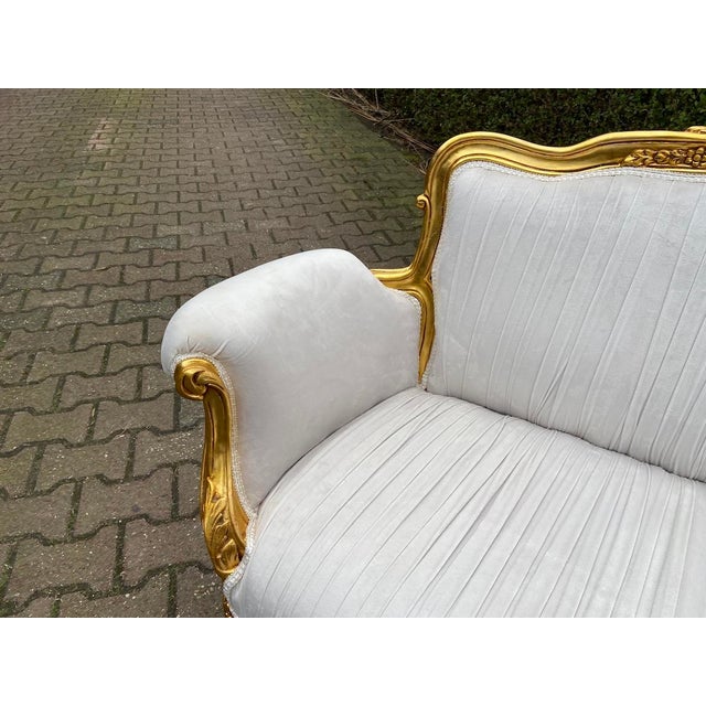 Wood Late 20th C French Louis XVI Off-White Velvet Gilt Beech Settee 1pc For Sale - Image 7 of 15