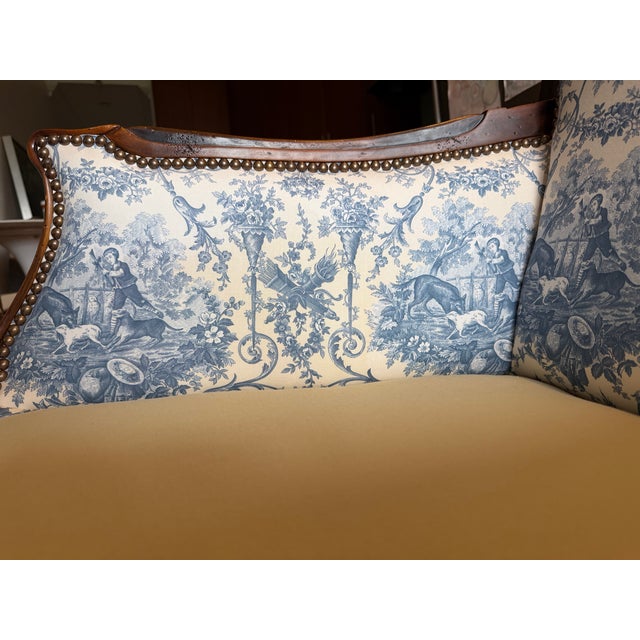 Old Hickory Tannery Louis XV Bergère – Designer Toile & Down-Filled For Sale - Image 9 of 18