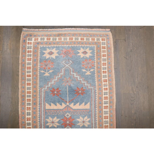 Mid 20th Century Blue Mini Turkish Konya Rug no. j5304 For Sale - Image 5 of 7