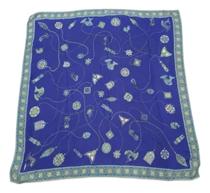 1990s Tribal Folk Art Inspired Blue Silk Scarf by Emilio Pucci