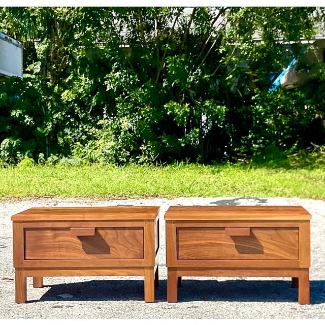 Boho Polished Teak Low Profile Nightstands a Pair Chairish