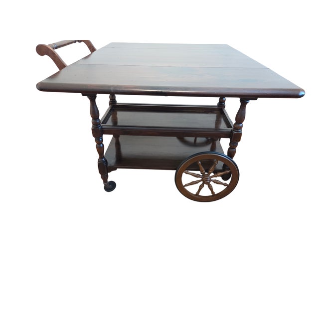 1970s Ethan Allen Old Tavern Pine T Cart Bar Server Liquor Drop Leaf For Sale - Image 12 of 18
