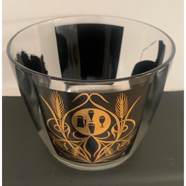 Ice Bucket Mid-Century Modern Black & Gold Glass For Sale - Image 4 of 6