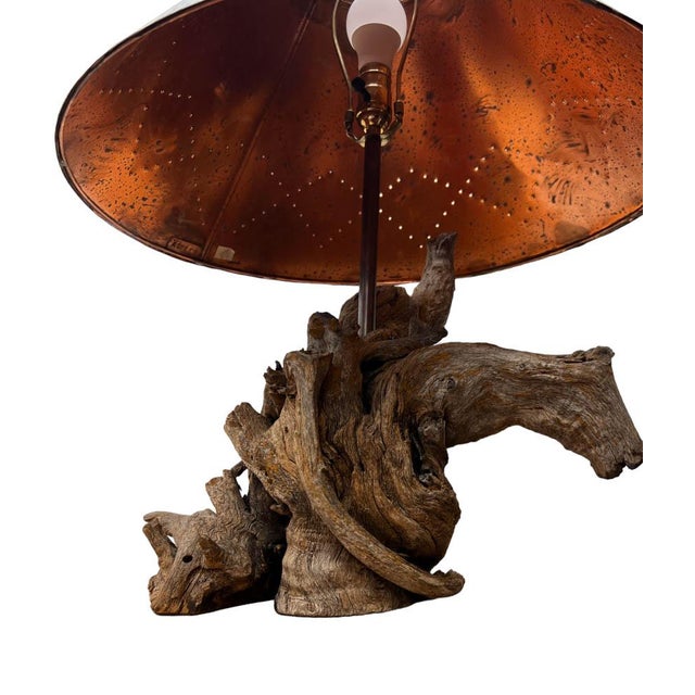 Handcrafted Copper and Sonoran Desert Velvet Mesquite Wood Table Lamp - Organic Modern For Sale - Image 12 of 18