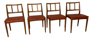 Mid-Century Danish Teak and Leather Dining Chairs by Johannes Andersen for Uldum Møbelfabrik, 1950s, Set of 4