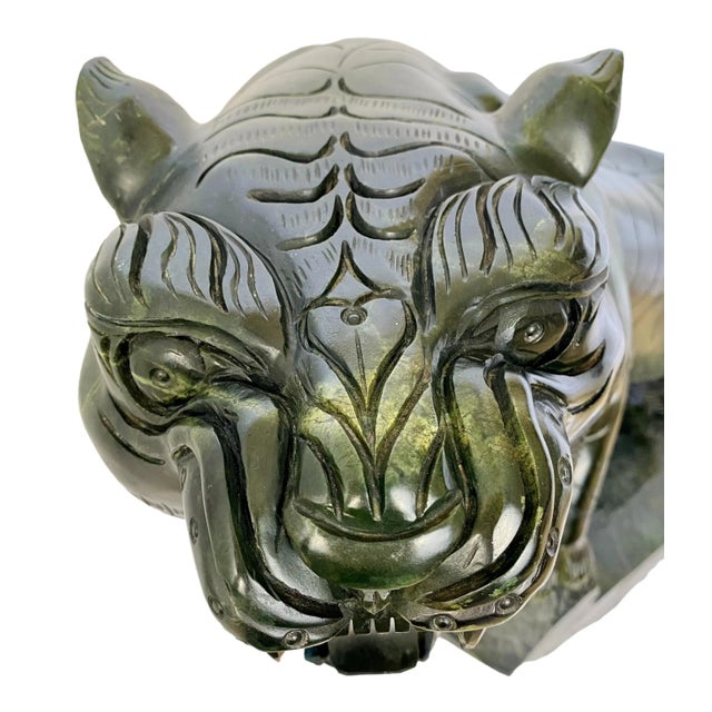 Monumental Chinese Carved Green Nephrite Jade Tiger, Circa 1970s For Sale - Image 9 of 12