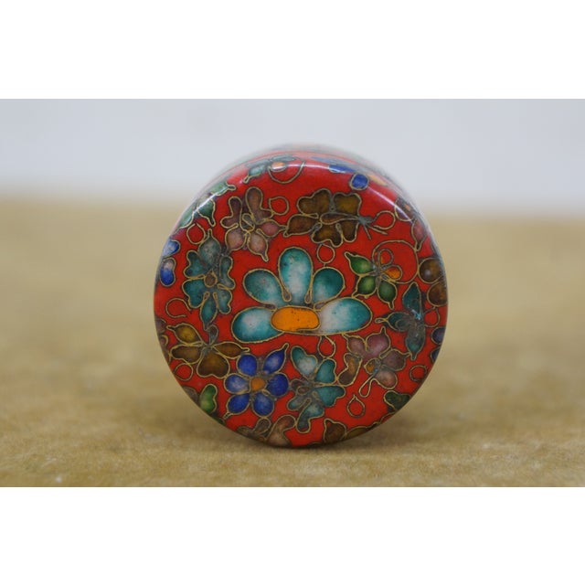 Blue Mid 20th Century Set of 3 Chinese Cloisonne Enamel Keepsake Trinket Storage Boxes & Apple Candle For Sale - Image 8 of 14