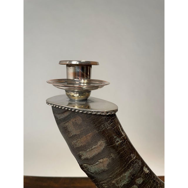 Mid-Century Modern Pair Of Mid 20th Century Silver Plated Horn Candlesticks For Sale - Image 3 of 12