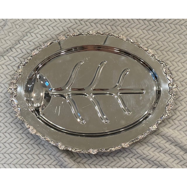 F.B. Rogers Silver Co. Vintage Ornate Silverplate Footed Tree & Well Carving Platter For Sale - Image 4 of 16