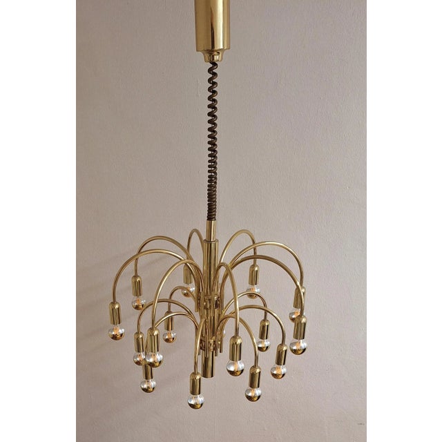 Vintage German 16-Light Chandelier with Gold-Colored Metal Frame from TZ Leuchten, 1970s For Sale - Image 4 of 8