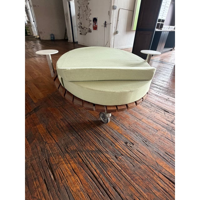 Custom Palms Hotel Las Vegas Daybed – Sculptural Oval Form With Integrated Side Tables & Caster Base For Sale - Image 9 of 16