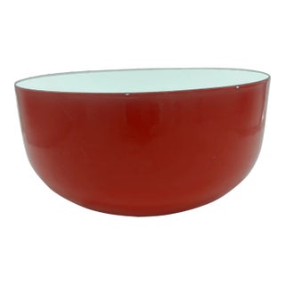 Vintage Finel Arabia Kaj Franck Design Red & White Enamel Serving Bowl For Sale