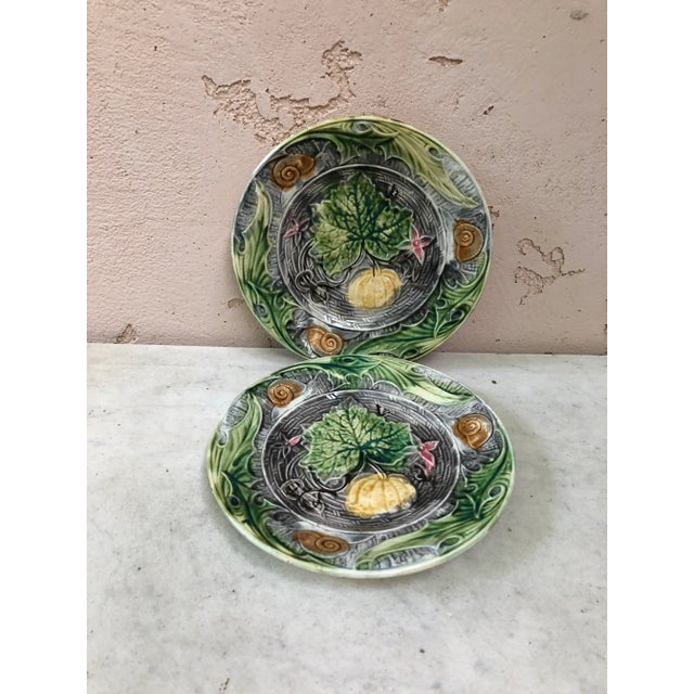 French Majolica Plate With Pumpkin & Snail Onnaing, Circa 1890 For Sale In Austin - Image 6 of 7