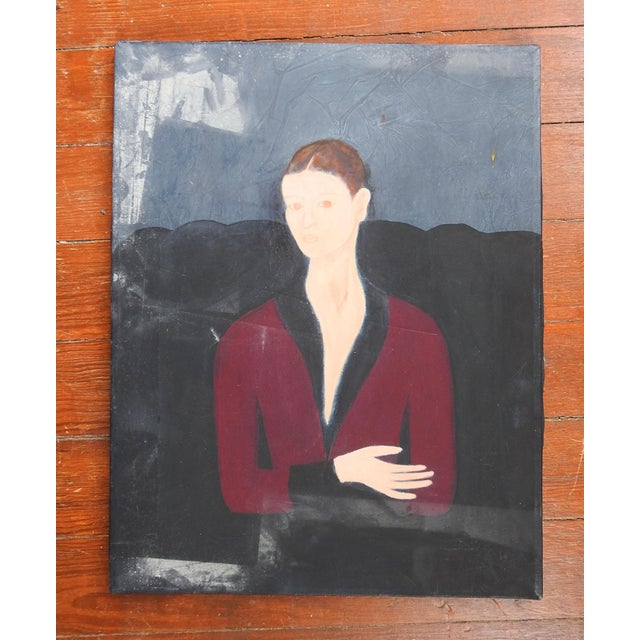 Contemporary Late 20th Century Modernist Portrait Painting of Woman For Sale - Image 3 of 3