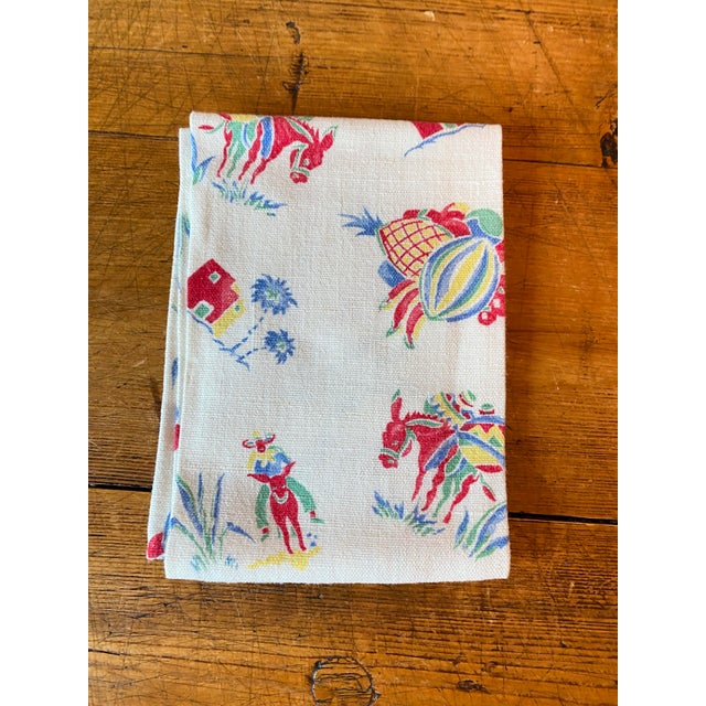 Fun Vintage Oversized Spanish/Mexican Themed Tea Kitchen Towel. The colors are vibrant and the illustrations charming -...