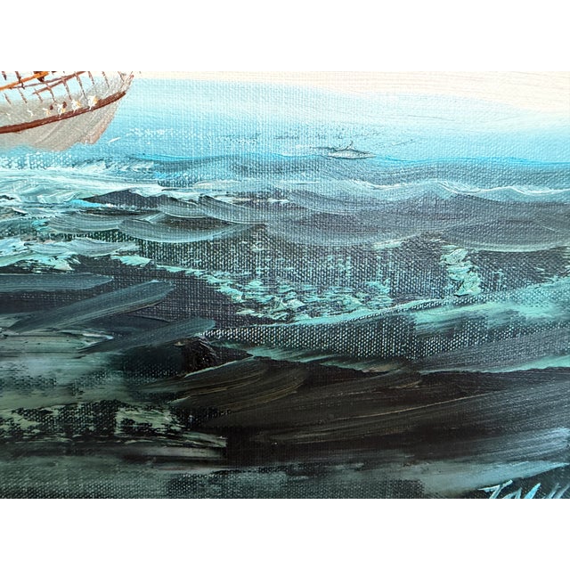 Late 20th Century Listed Artist Hewett Jackson Original Oil Painting | Tall Ship Seascape | Framed For Sale - Image 4 of 14