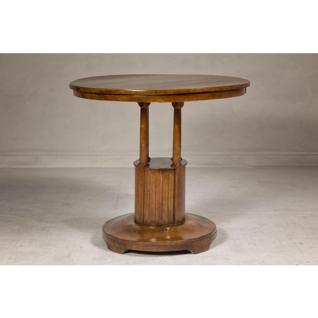 Mid-Century Modern Midcentury Round Top Side Table with Column Supports and Tambour Base For Sale - Image 3 of 12