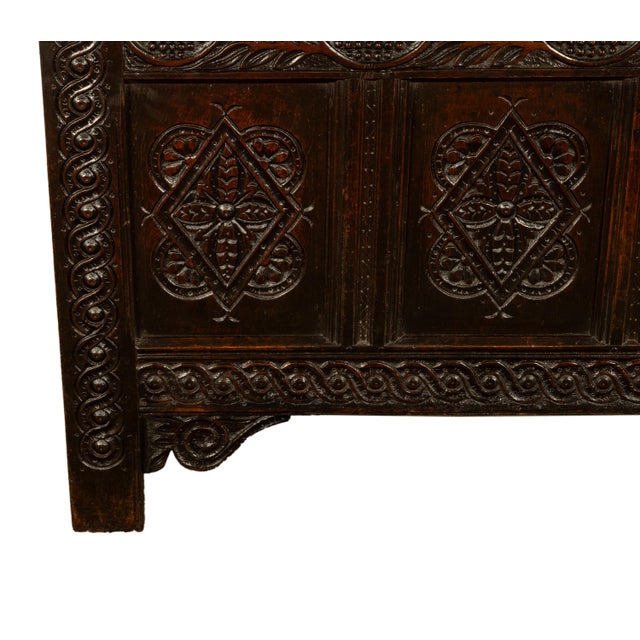 Antique 17th Century Jacobean Charles II Dark Oak Carved Coffer Chest 1680 For Sale - Image 15 of 16