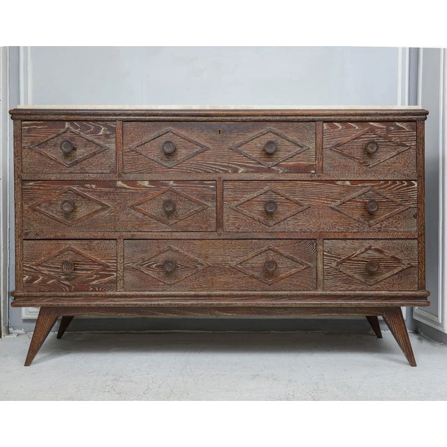 Wood Bespoke Cerused Oak Chest in the Mid-Century Manner For Sale - Image 7 of 7