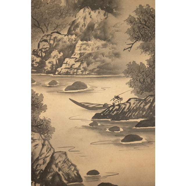 C. 1920 Taisho Era Japanese Silk Scroll Ink Landscape Painting For Sale In Dallas - Image 6 of 18