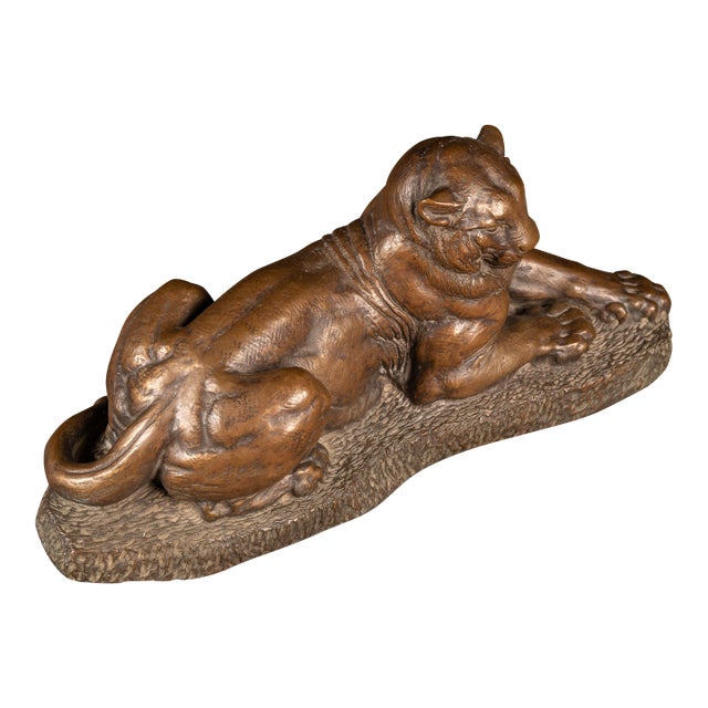 Vintage j.l. Boulton Bronze-Clad Reclining Tiger Sculpture For Sale