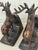Vintage 'Ralph Lauren Style' Sculptural Bronze-Clad Cast Iron Elk, Stag, Deer With Antlers Bookends- A Pair For Sale - Image 11 of 12