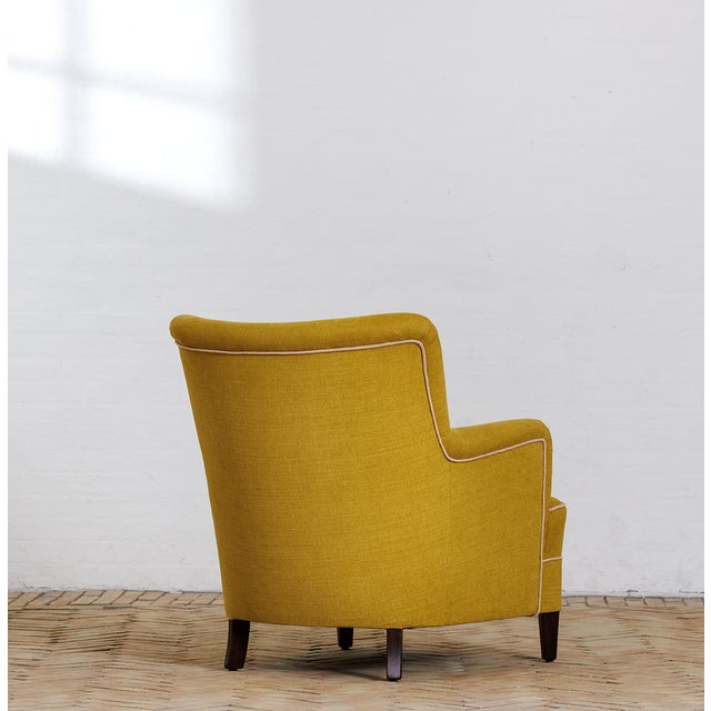 Armchair Redressed in a Cotton Linen Blend, 1940s, in Restored conditions. Designed 1920 to 1949