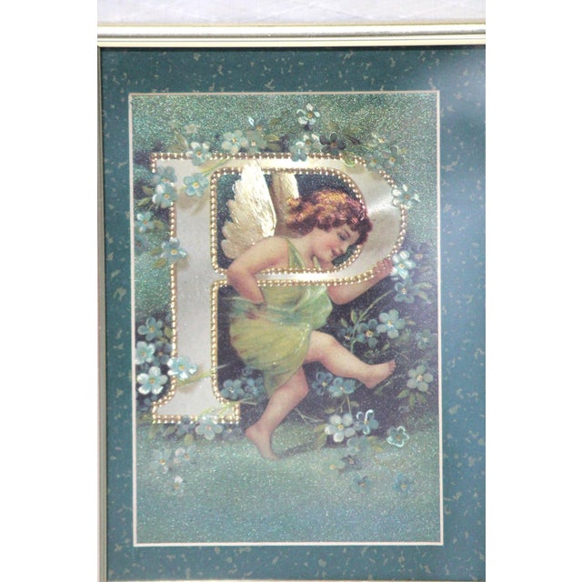 Victorian Framed Vintage Set of Foil Print Cherub Alphabet Postcards in Letters J, P, S For Sale - Image 3 of 6