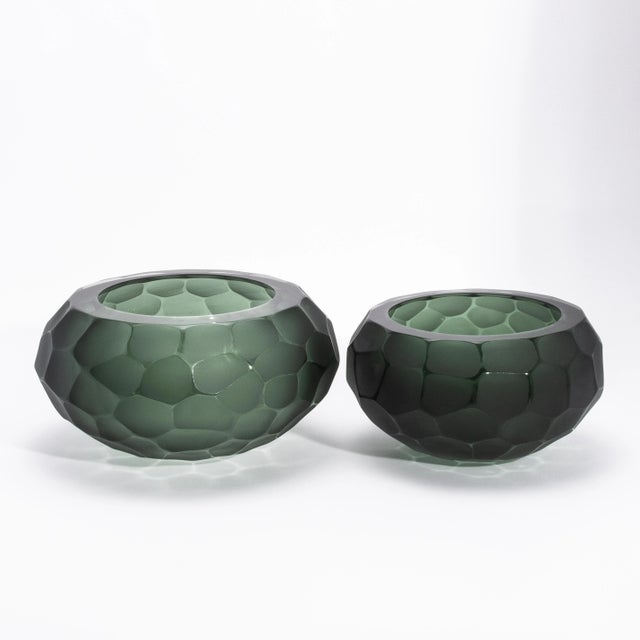 Green Hand-Blown Modern Murano Bowl in Eucalyptus Green Large For Sale - Image 8 of 9
