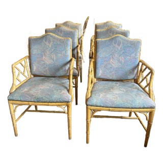 Classic Chippendale Style Bamboo Arm Dining Chairs- Set of 6 For Sale