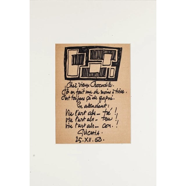 Poetical Composition - Original Pen on Cardboard by Léon Gischia - 20th Century 20th Century For Sale