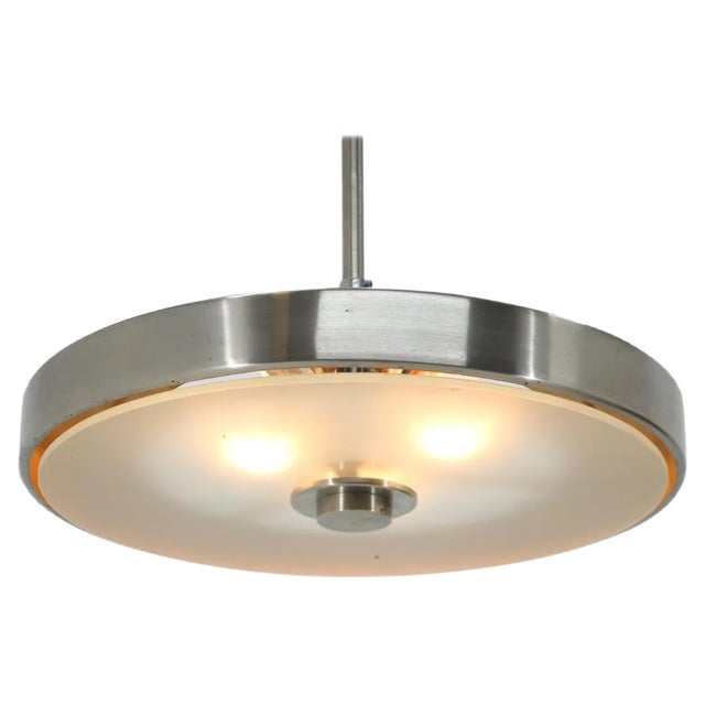 Chrome and Glass Bauhaus Pendant Lamp, 1930s For Sale