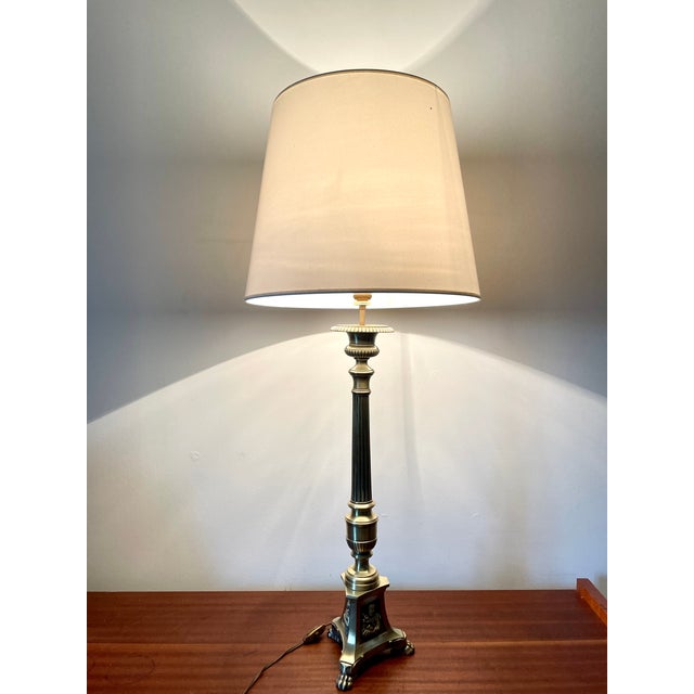 Gold Brass Tripod Church Candlestick Lamp Base, 1930s For Sale - Image 8 of 9