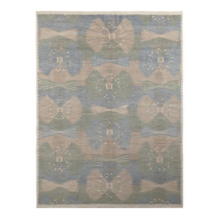Rug & Kilim’s Scandinavian Style Rug in Green, Blue and Beige Geometric Pattern - 12x16 For Sale