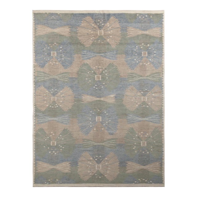 Rug & Kilim’s Scandinavian Style Rug in Green, Blue and Beige Geometric Pattern - 12x16 For Sale