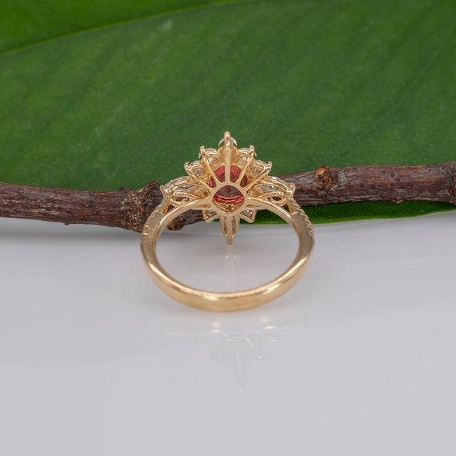 1.5Ct Padparadscha Sapphire Ring With Natural Diamond Accents: Solid 14k Gold, Size 6.75 For Sale - Image 9 of 10