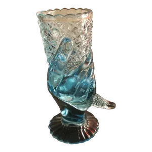 1950s Fenton Aqua Blue Daisy & Button Hand 6" Cornucopia Vase Procured at Auction Box 11