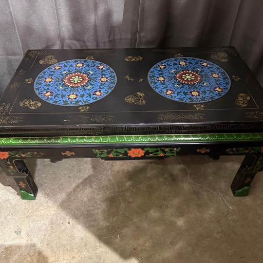 Asian Antique Vintage Chinese Cloisonne Inset Ebonized Low Cocktail / Coffee Table For Sale - Image 3 of 7