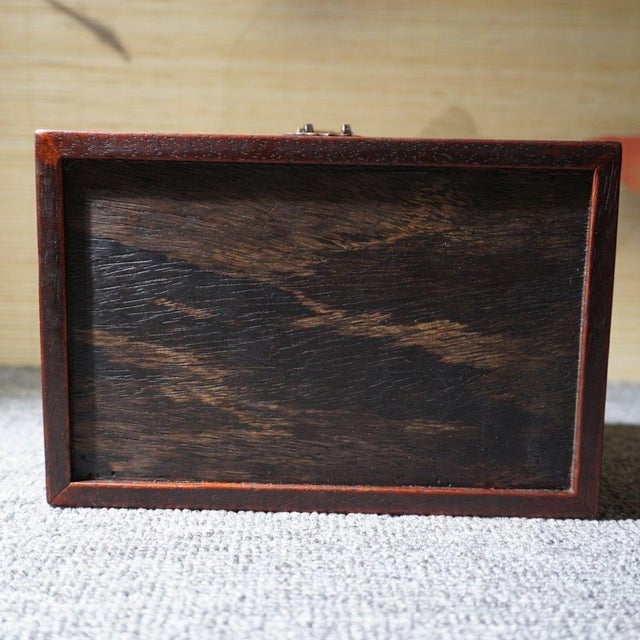 Chinese Vintage Chinese Rosewood Mother‑of‑Pearl Inlay Jewelry Box, Koi Lotus Motif Storage Casket For Sale - Image 3 of 9