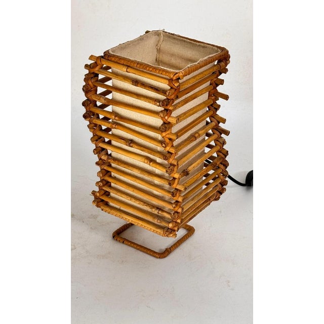 Wood Vintage Table Lamp in Wicker and Fabric, 1960s For Sale - Image 7 of 15