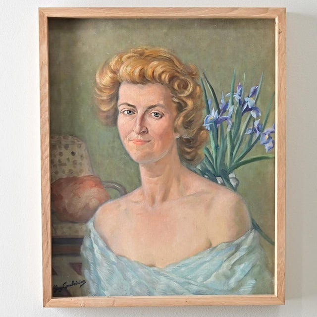 Vintage (late 20th century) portrait on canvas by French artist Guy Combrisson (1905-1991). The subject is a woman of a...