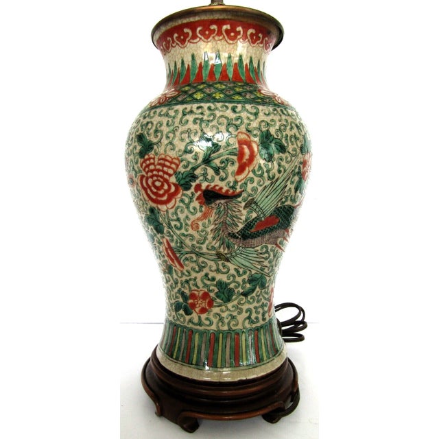 Ceramic Antique Chinese Ming Dynasty Famille Verte Phoenix Vase Table Lamps - a Pair For Sale - Image 7 of 12