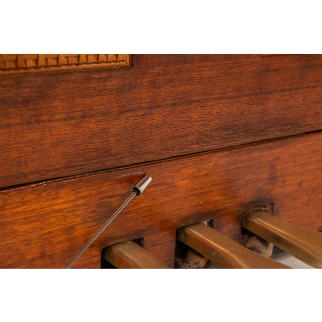 Rare Early Mid Century Modern Baldwin Acrosonic Piano in Walnut, Brass & Caning #759945, Usa, C. 1960s For Sale - Image 14 of 18