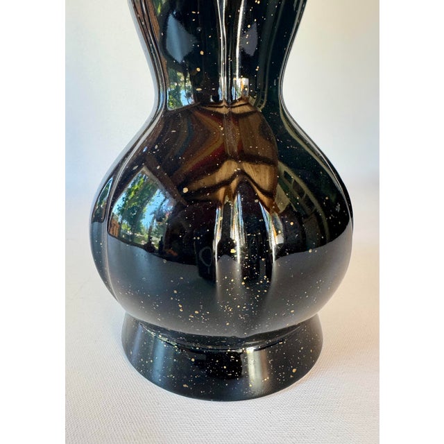 Mid-Century Modern 1960's Mid-Century Modern Glossy Black Ceramic Gold Spatter Table Lamp 16.25" For Sale - Image 3 of 7