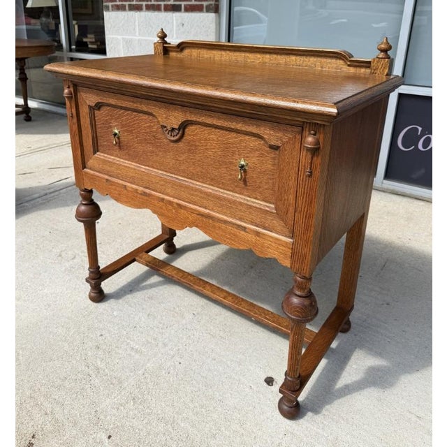J.B. Van Sciver Company Early 20th Century J.B. Van Sciver Co. Refinished Antique Oak Server & Turned Legs For Sale - Image 4 of 12