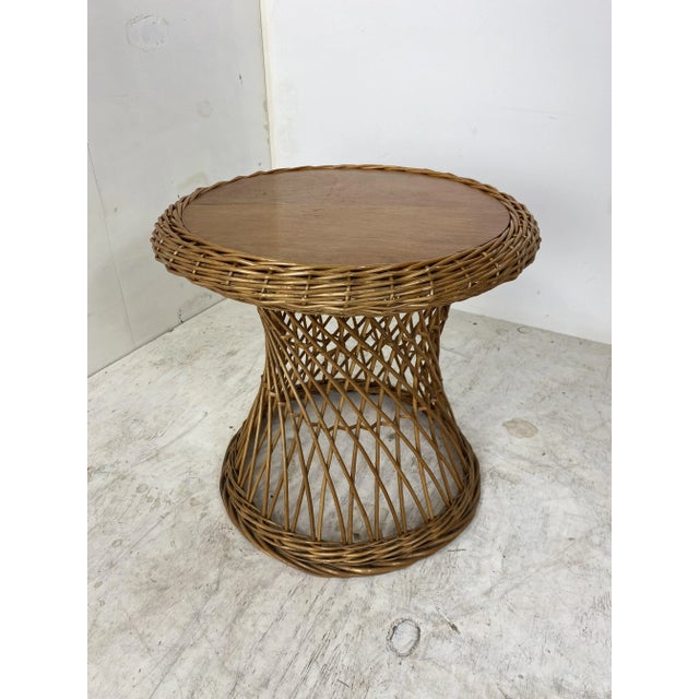 Rattan and Wood Side Table, 1960s For Sale - Image 6 of 7