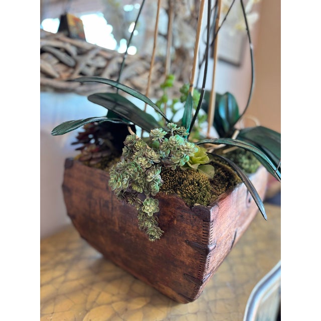 White Orchid Succulent Moss Faux Plant Arrangement For Sale - Image 6 of 9