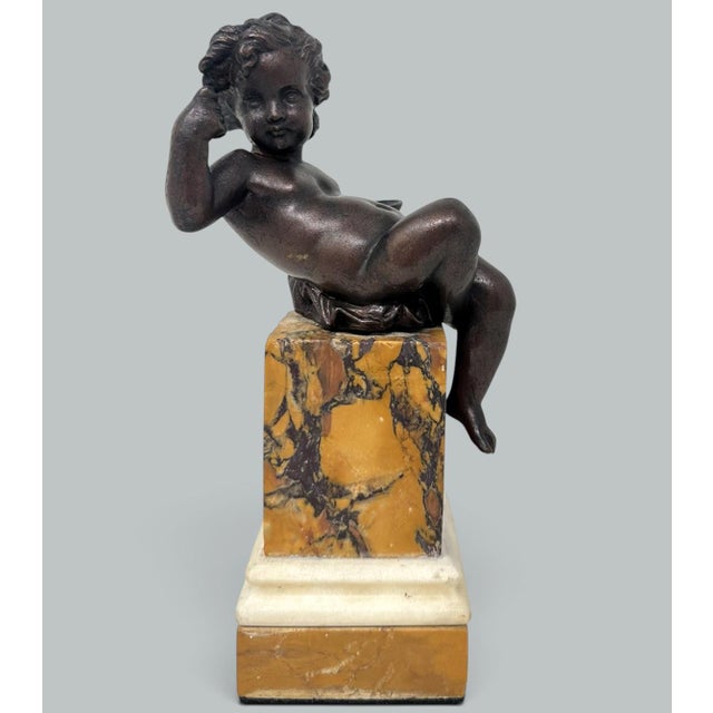 Absolutely stunning French chisel cast Patinated Bronze Classical standing scantily clad Cherub. First half of the...
