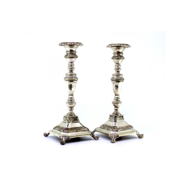 Silver Candlesticks with Turned and Engraved Stems and Claw-Shaped Feet, Set of 2 For Sale - Image 6 of 7
